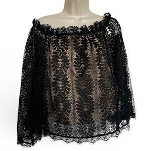 NWT HeartLoom Black And Beige Off The Shoulder Lace Top Size Medium
